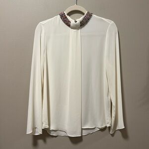 Zara Cream Blouse with Multi Color Beaded Neckline